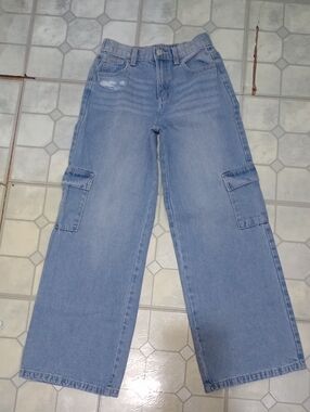 Justice Light Blue Wide-Leg Cargo Jeans
